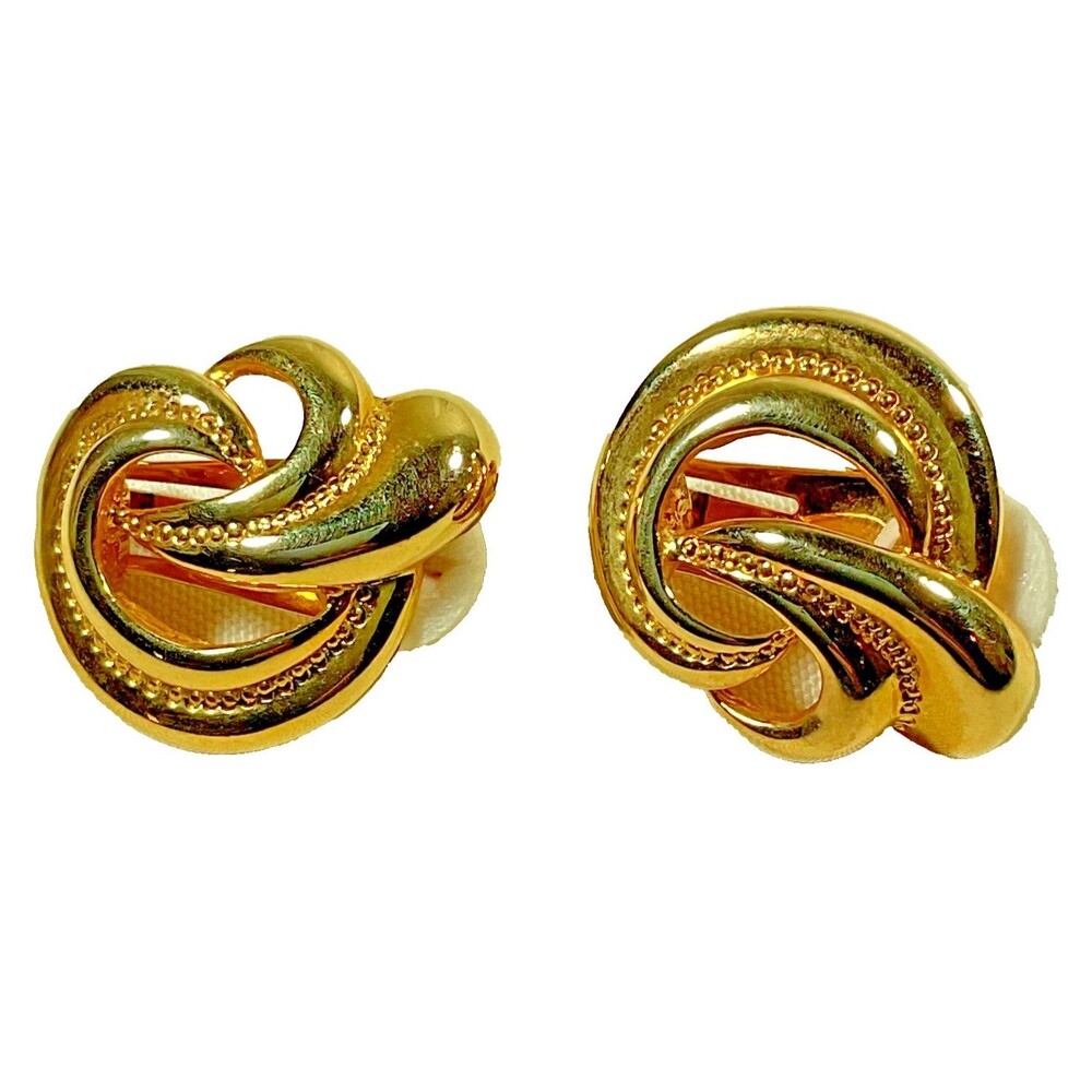 Vintage Daria 1980's Pierced Fancy Knot Posts Gold Tone Classic Shiny Bold Boho